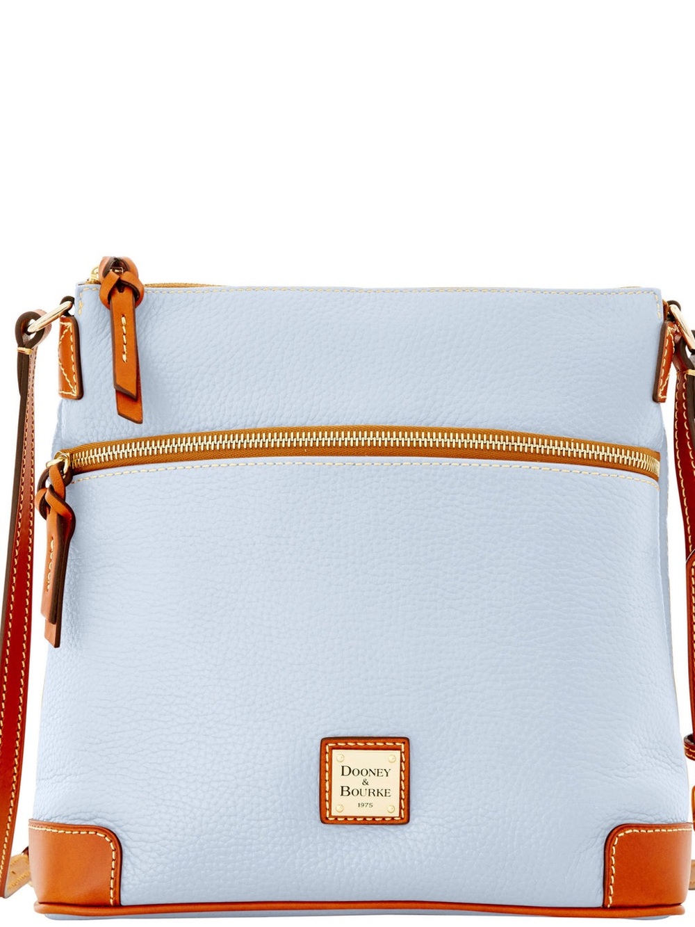 Dooney & Bourke Light Blue Pebbled Leather Crossbody with Tan Trim EUC